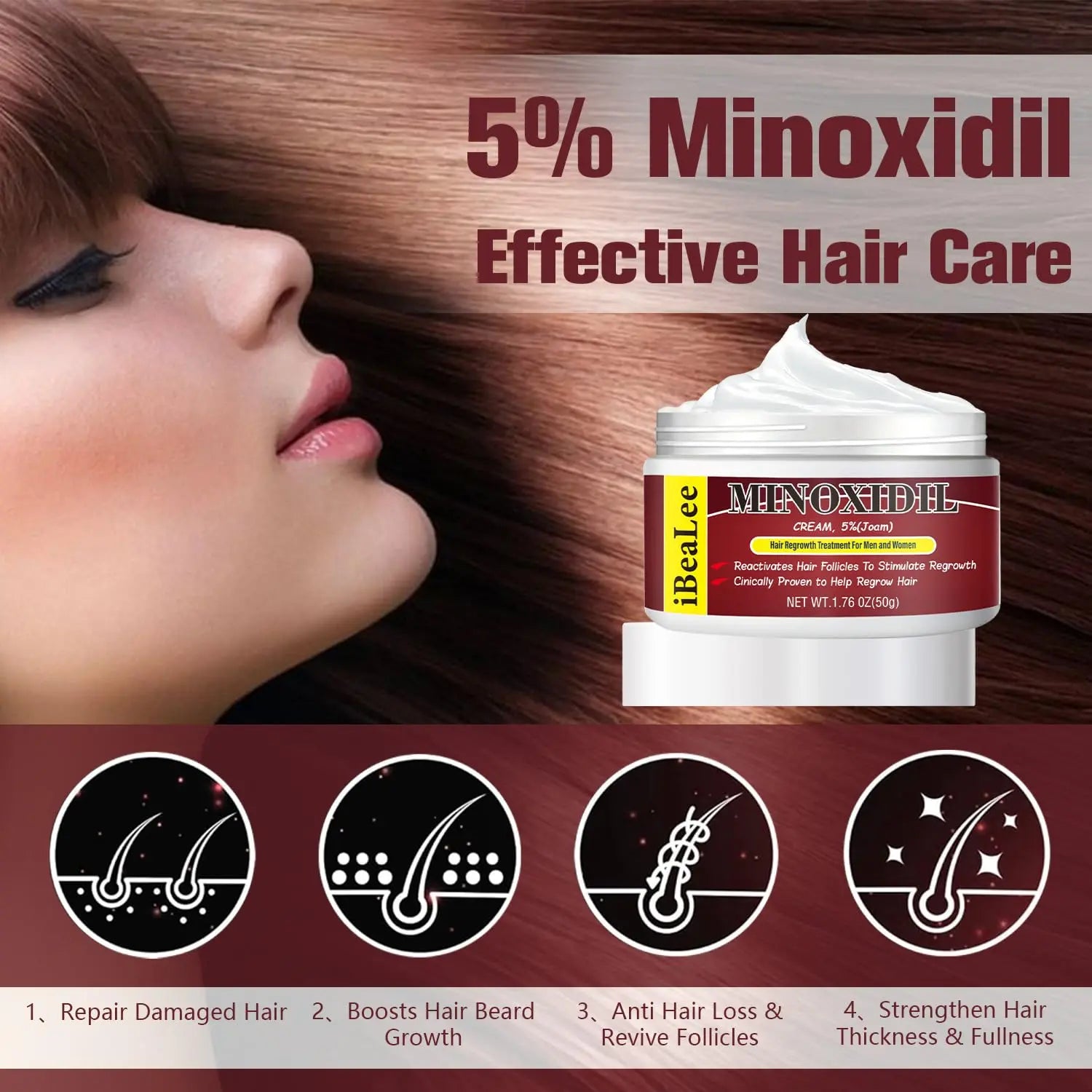 5% Minoxidil Hair Growth Cream for Men and Women Extra Strength Topical Treatment for Thicker Fuller Hair 2 Bottles Ifelshop