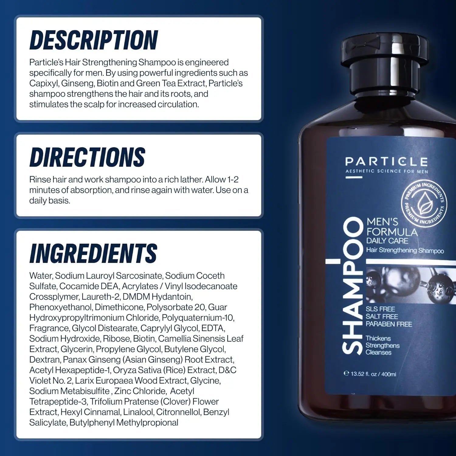 Particle Hair Thickening Shampoo for Men, Men’s Shampoo, Cleansing Formula Made with Biotin, Capixyl, Redensyl, Ginseng and Green Tea Extract for Hair Strength Support, Paraben Free, 400 mL Ifelshop