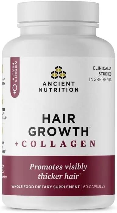 Ancient Nutrition Hair Growth Plus Collagen Supplement with Hydrolyzed Collagen Peptides and Clinically Studied Superfoods for Thicker Fuller Hair and Radiant Skin 60 Count Ifelshop