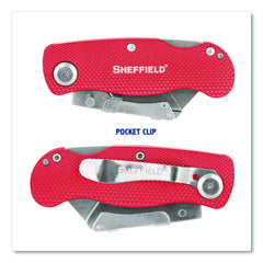 Red pocketknife with 'Sheffield' branding on a white background