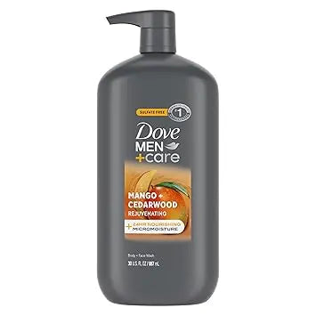 DOVE MEN + CARE body and face wash rejuvenating mango + cedarwood for Men, with 24-Hour Nourishing Micromoisture Technology, 30 oz Retailxpres