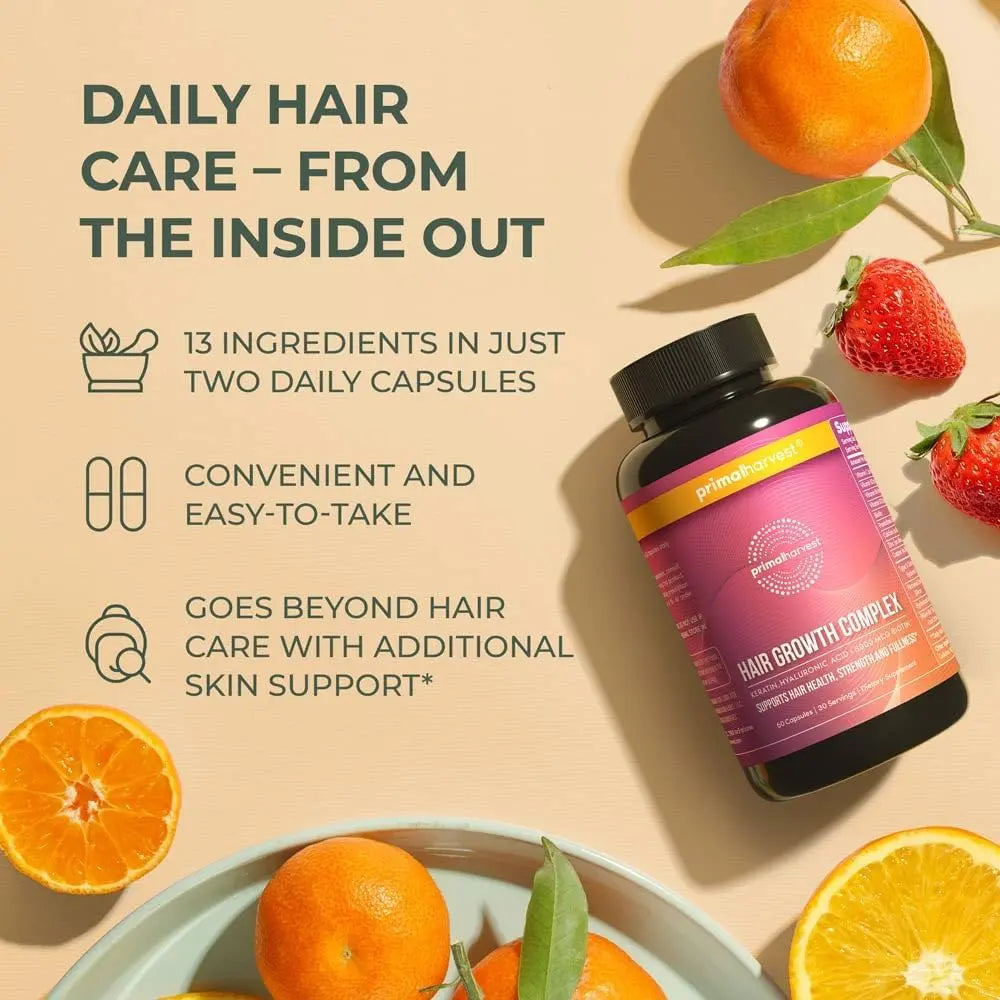 Primal Harvest Hair Growth Vitamins – Daily Hair Thickening Supplement with Biotin & Zinc for Women & Men, Supports Stronger, Fuller-Looking Hair (60 Capsules) Ifelshop
