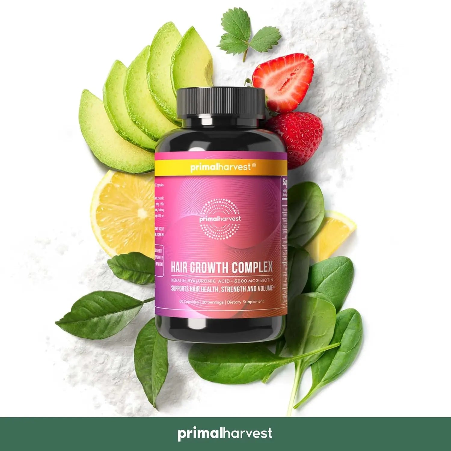 Primal Harvest Hair Growth Vitamins – Daily Hair Thickening Supplement with Biotin & Zinc for Women & Men, Supports Stronger, Fuller-Looking Hair (60 Capsules) Ifelshop