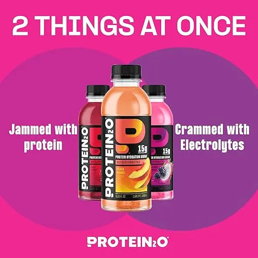 Protein2o Hydration Drink - 2-in-1 Liquid Clear Whey Protein Isolate and Electrolyte Drink - 15g Protein, Vitamins B5, B6 - Post-Workout Recovery - 16.9 Fl Oz - 12 Count Flavor Fusion Variety Pack Retailxpres
