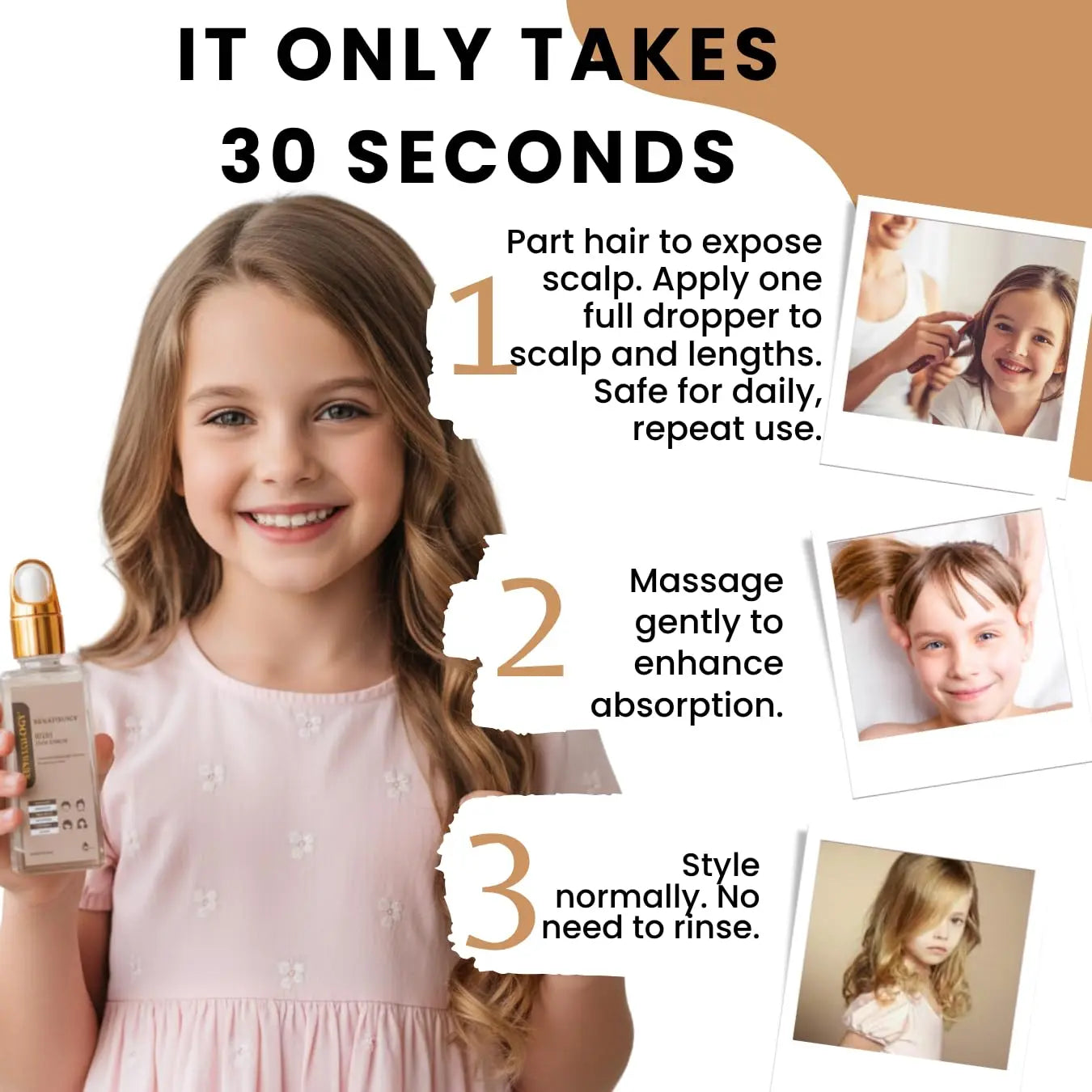 REVATOLOGY Kids and Babies Leave-In Growth & Conditioning Serum - Anti-Dandruff & Anti-Frizz Care for Curly, Thin & Thick Hair - 30 Botanicals Ifelshop