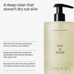 Salt & Stone Body Wash with Antioxidants for Deep Moisture | For Women & Men, Sulfate, Paraben, & Dye Free, Leaving Skin Soft and Hydrated | Bergamot & Hinoki 15.2 fl oz Retailxpres