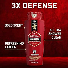 Old Spice Refreshing Body Wash for Men, 3X Defense, 24/7 Shower Fresh with Long Lasting Scent, Red Collection, Swagger with Cedarwood Scent, 24 oz (Pack of 2) Retailxpres