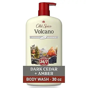 Old Spice Cleansing Body Wash for Men, 24/7 Shower Fresh with Lasting Scent, Exfoliate & Moisture, Gentle on Skin, Vitamin B3, Volcano with Dark Cedar + Amber Scent, 30 oz Retailxpres