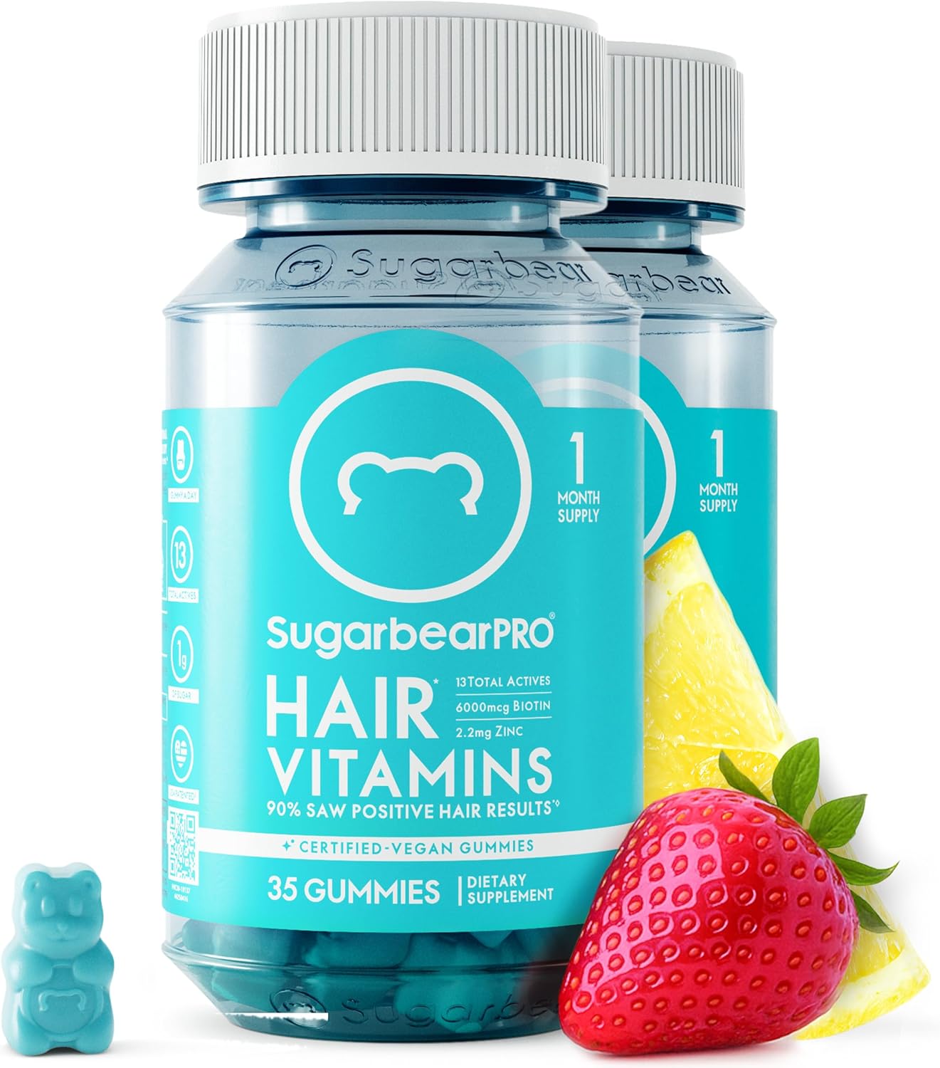 Sugarbear Hair Vitamin Gummy 2 Month Supply Extra Strength Biotin 6000mcg, Growth for Men & Women, Vegan Vitamin B12, MSM, Inositol, Omega 3, Elderberry, Certified Kosher, Halal, Cruelty-Free Ifelshop