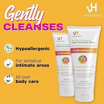 vH essentials, Ph Balanced Daily Feminine Wash, Tea Tree Oil & Prebiotic, 6, Fl Oz, (Pack Of 1) 54306 Clear Retailxpres