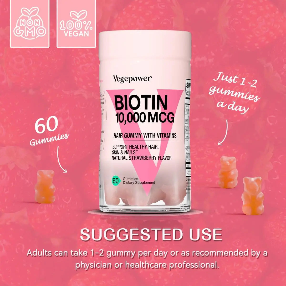 Biotin Gummies for Hair Growth 10000mcg - Vegan Biotin Vitamins Supports Healthy Hair, Skin and Nails, Hair Vitamin Gummy for Women & Men - Non-GMO, Chewable Supplement Ifelshop