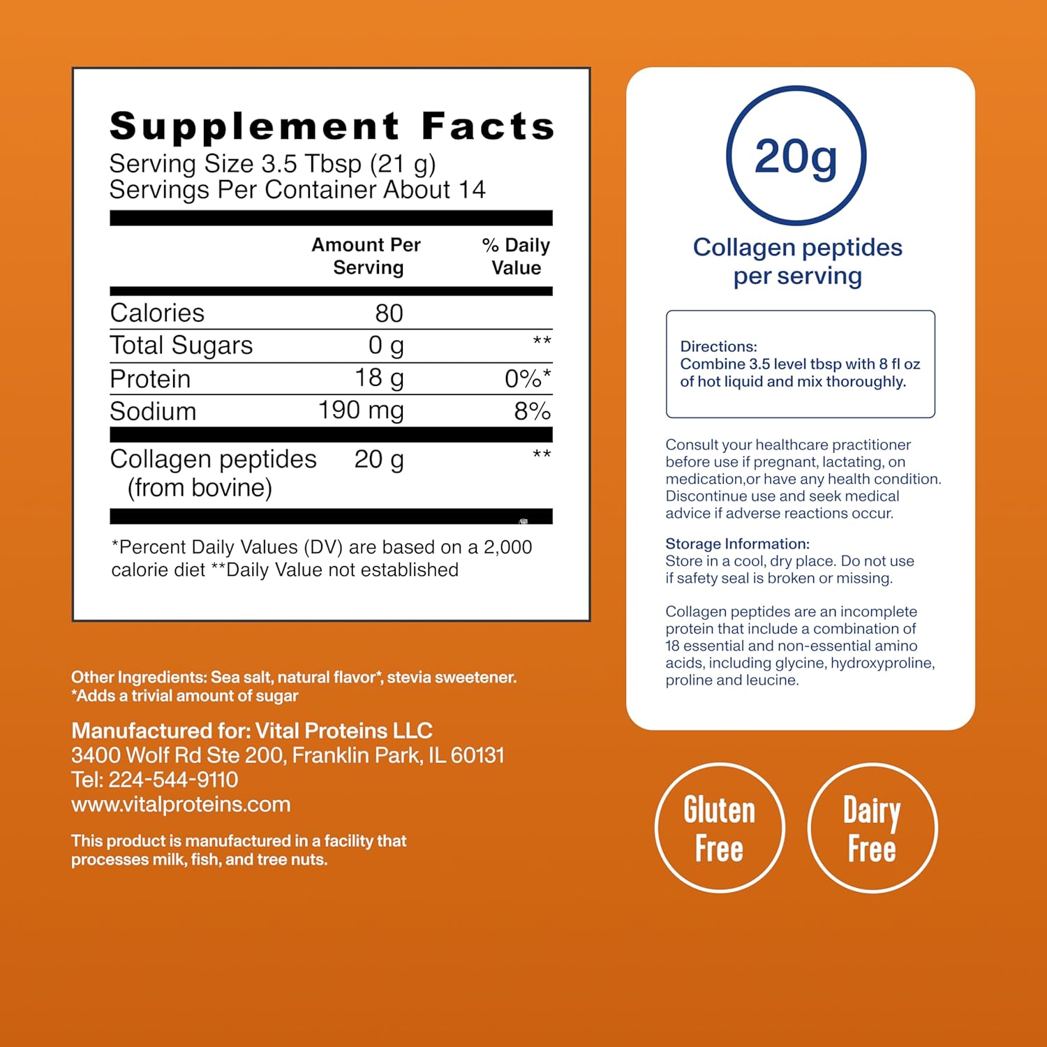 Vital Proteins Salted Caramel Collagen Peptides with 20g Collagen for Healthy Hair Skin Nails and Joints Ifelshop