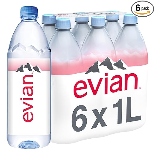 Evian Natural Spring Water, 1 L bottles, 6 pack Retailxpres