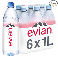 Evian Natural Spring Water, 1 L bottles, 6 pack Retailxpres