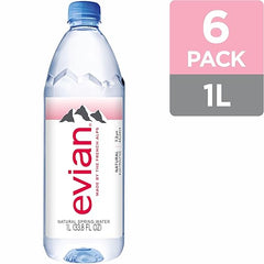 Evian Natural Spring Water, 1 L bottles, 6 pack Retailxpres