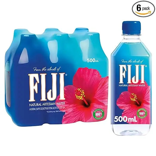 FIJI Natural Artesian Bottled Water 500 mL / 16.9 Fl Ounce (Pack of 6) - 100% Recycled Plastic Retailxpres