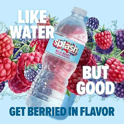 Splash Refresher Flavored Water Bottles, Wild Berry Flavor - 6-Pack, 16.9 Fl Oz - Refreshing Flavored Bottled Water with Electrolytes - Zero Sugar & Zero Calories Retailxpres