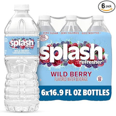 Splash Refresher Flavored Water Bottles, Wild Berry Flavor - 6-Pack, 16.9 Fl Oz - Refreshing Flavored Bottled Water with Electrolytes - Zero Sugar & Zero Calories Retailxpres