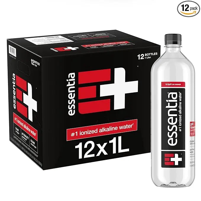 Essentia Ionized Alkaline Water Bottles, 99.9% Pure, Infused With Electrolytes, 9.5 pH Or Higher 1 Litre, Pack of 12 Retailxpres