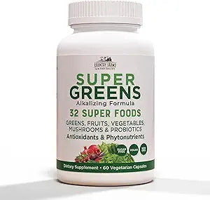 COUNTRY FARMS Super Greens Vegicaps, 32 Super Foods, Whole Food Supplement, Greens, Fruit, Vegetables, Mushrooms & Probiotics, Rich in Antioxidants & Phytonutrients, 60 Count, 30 Servings Retailxpres