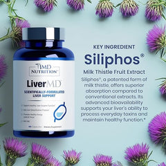 1MD Nutrition LiverMD - Liver Support Supplement | Siliphos Milk Thistle Extract & NAC - Supports Healthy Energy, Immunity & Overall Health - Liver Cleanse & Support | 60 Capsules