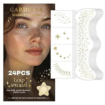 Glitter Freckles Face Tattoo - 24PCS Waterproof Gold Temporary Sparkle Patches for Women, Glow Up Makeup (Gold) Retailxpres