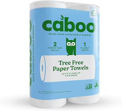 Caboo Tree Free Paper Towels, 2 Rolls, Tree Free, Plastic Free, Earth Friendly, Sustainable Kitchen Paper Towels with Strong 2 Ply Sheets