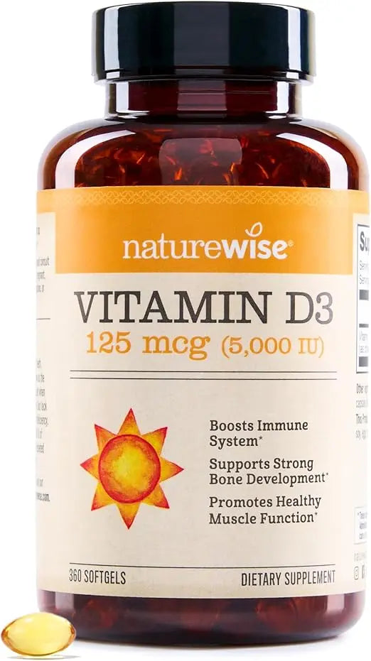 NatureWise Vitamin D3 5000iu (125 mcg) 1 Year Supply for Immune Support, Healthy Muscle Function, and Bone Health - Non-GMO, Gluten Free in Organic Extra Virgin Olive Oil, (Mini Softgel), 360 Count Retailxpres