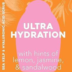 OGX Hydration + Sea Kelp & Hyaluronic Acid Sulfate-Free Lightly Moisturizing Body Scrub with Black Rice, Gentle Exfoliating Daily Body Wash to Soften & Smooth Skin, 19.5 Fl Oz