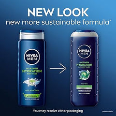 Nivea Men Maximum Hydration Body Wash for Dry Skin, Aloe Vera Enriched, 3-in-1 Moisturizing Body Wash, Face and Hair, Paraben Free, Vegan Formula, 16.9 Fl Oz Bottle, Pack of 3