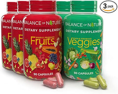 Balance of Nature Whole Food Supplement with Fruit and Vegetable Ingredients for Women, Men, and Kids - 90 Capsules, 3 Sets