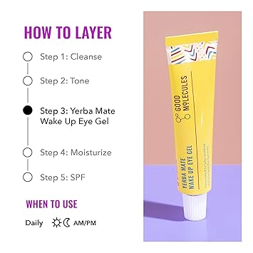 Good Molecules Yerba Mate Wake Up Eye Gel - Hydrating Under Eye Gel Cream with Hyaluronic Acid and Caffeine - Target Dark Circles and Puffiness - Skin Care for Face