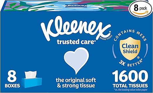 Kleenex Trusted Care Facial Tissues, 8 Flat Boxes, 200 Tissues per Box, 2-Ply, Packaging May Vary