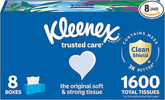 Kleenex Trusted Care Facial Tissues, 8 Flat Boxes, 200 Tissues per Box, 2-Ply, Packaging May Vary