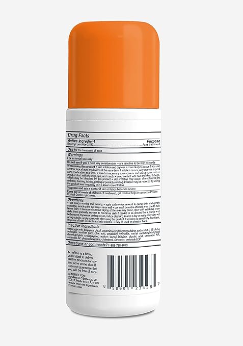 AcneFree Acne Free Oil-Free Cleanser, Benzoyl Peroxide 2.5% with Glycolic Acid to Prevent and Treat Breakouts Unscented, 8 Fl Oz