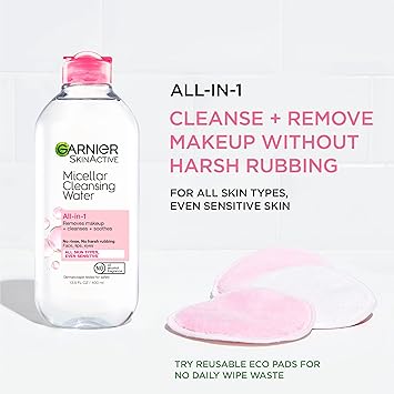 Garnier Micellar Water, Hydrating Facial Cleanser & Makeup Remover, Suitable for Sensitive Skin, Vegan, Cruelty Free, 13.5 Fl Oz (400mL), 1 Count