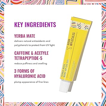Good Molecules Yerba Mate Wake Up Eye Gel - Hydrating Under Eye Gel Cream with Hyaluronic Acid and Caffeine - Target Dark Circles and Puffiness - Skin Care for Face