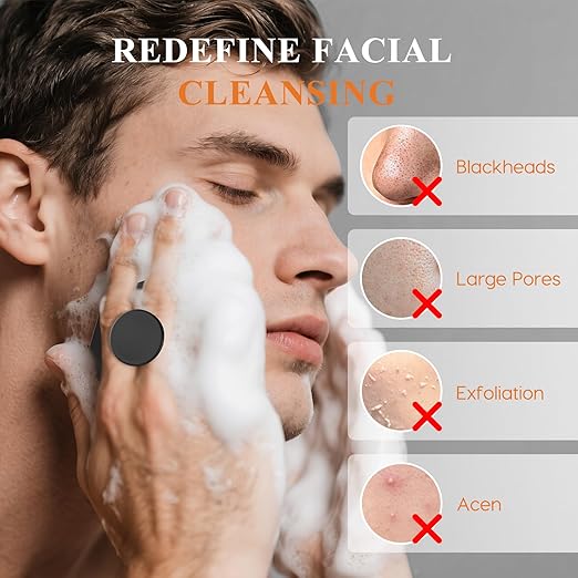 VWMYQ Silicone Face Scrubber for Men, Gentle Exfoliator Pad & Massager, Facial Cleansing Brush Silicone Face Wash Brush Removes Dead & Dry Skin (Black)