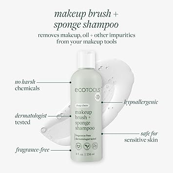 EcoTools Cleanser Shampoo for Makeup Brush/Sponge/Puffs, Remove Makeup & Impurities, Fragrance-Free, No Harsh Chemicals, Vegan & Cruelty-Free, 6 fl.oz./177 ml, 1 Count
