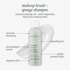 EcoTools Cleanser Shampoo for Makeup Brush/Sponge/Puffs, Remove Makeup & Impurities, Fragrance-Free, No Harsh Chemicals, Vegan & Cruelty-Free, 6 fl.oz./177 ml, 1 Count