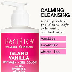 Pacifica Island Vanilla Body Wash Aloe + Hyaluronic Acid, Daily Cleansing, Bath & Shower Gel, Essential Oils, Clean, Vegan + Cruelty & Paraben Free, Clean Beauty Vegan Dermatologist Tested, 12 Fl Oz