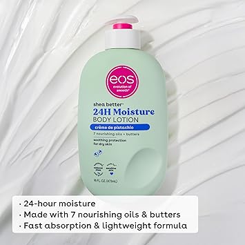 eos Shea Better Body Lotion- Crème de Pistachio, 24-Hour Moisture Skin Care, Lightweight & Non-Greasy, Made with Natural Shea, Vegan, 16 fl oz