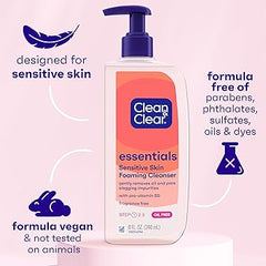 Clean & Clear Essentials Oil-Free Foaming Facial Cleanser, Daily Face Wash with Pro-Vitamin B5 Gently Removes Oil & Pore Clogging Impurities Without Drying Skin, Fragrance-Free, 8 fl. oz
