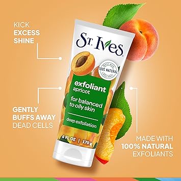 St. Ives Fresh Skin Apricot Face Scrub, Deep Exfoliator Skin Care for Clean, Glowing Skin, Oil-free Facial Scrub Made with 100% Natural Exfoliants, 6 oz