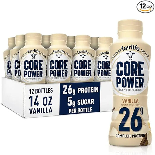 Core Power Protein Shake, Vanilla, 26g Bottle, 14oz, 12 Pack Retailxpres