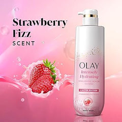 Olay Body Wash for Women, Intensely Hydrating, Pro-Hyaluronic Acid Serum Complex, Renews Moisture, Vitamin B3 Lameller Technology, For All Skin Types, Strawberry Summer Fizz Scent, 20 fl oz