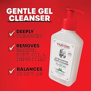 THAYERS pH Balancing Daily Cleanser, Face Wash with Aloe Vera, Gentle and Hydrating Skin Care for Dry, Oily, or Acne Prone Skin, 8 FL Oz.