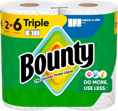 Bounty Full Sheet Paper Towels, White, 2 Triple Rolls = 6 Regular Rolls