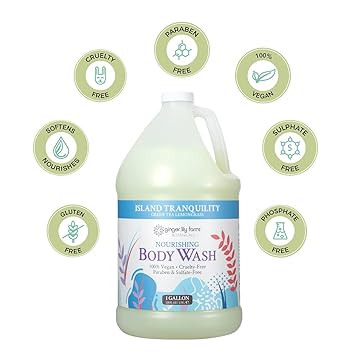 Ginger Lily Farms Botanicals Nourishing Body Wash, Island Tranquility, 100% Vegan & Cruelty-Free, Green Tea & Lemongrass Scent, 1 Gallon Refill (128 fl. oz.)