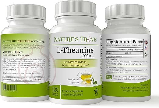 L-Theanine 200mg by Nature's Trove - 120 Vegetarian Capsules